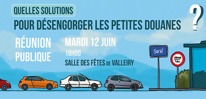 Réunion publique : quelles solutions pour désengorger les petites douanes ? mardi 12 juin, 19h à Valleiry Réunion publique : quelles solutions pour désengorger les petites douanes ? mardi 12 juin, 19h à Valleiry